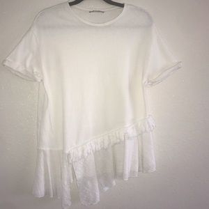 ZARA White Short Sleeve Blouse - L